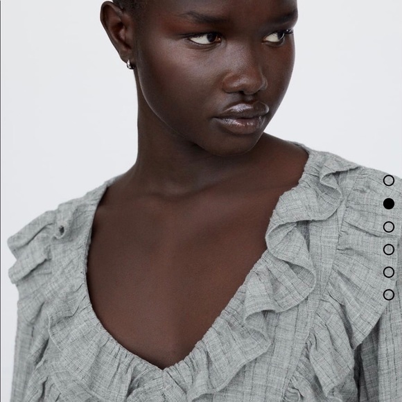 NWT Zara Cropped Ruffled Gray Top Size M - Picture 2 of 13